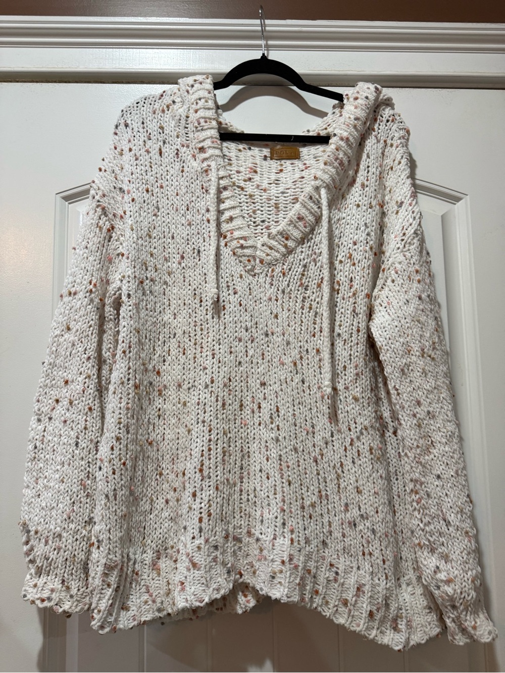 POL Cream Speckled V-Neck Hooded Sweater